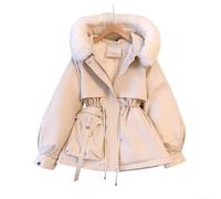 Manteau pour femme, veste à capuche doublée de polaire, doudoune en coton chaud, coupe ajustée, parkas à col bouffant, vêtements d'extérieur d'hiver C2212 (M, blanc)