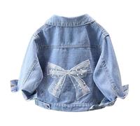 Manteau pour Filles Manteaus Doublé Léger Coupe-Vent Printemps Blousons avec Mignon Coloré Vestes en Jean Denim Veste Pull-Over Longue Sportif Cavalier