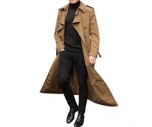 Manteau pour homme conçu comme un long trench avec une influence vintage, une construction ample et une adaptabilité des vêtements d'extérieur toutes saisons (L kaki)