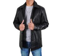 Manteau pour homme en cuir véritable de longueur moyenne 3/4 - Veste en cuir vintage Dean Winchester - Blazer en cuir long - Manteau voiture, noir classique, 5XL