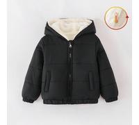 Manteau rembourré classique décontracté pour jeunes garçons, avec capuche à fermeture éclair, doublure thermique épaisse et vraies poches, noir, automne/hiver 6Y,7Y,8Y,4Y,5YBlocs de couleurPolyester