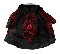 Manteau Rembourré d'hiver Viking pour Hommes, Impression 3D Cape Chaude Veste Capuche Mi-Longue Vêtement Nordique Cosplay,Valknut Raven,L