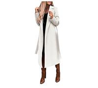 Manteau russe Femme Manteau en Fausse Laine Blouse Manteau Mince Trench Longues Vestes Femmes Ceinture Longue Mince Manteaux Élégant Vêtements d'extérieur Veste polaire chaude, Blanc., L