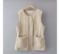Manteau Sans Manche Femme,Polaire D'Agneau Weste Damen Veste Sans Manches Beige Col Rond Grande Taille Gilet De Transition Gilet Décontracté Gilet Chaud Femmes Fille Manteau De Fourrure D'Hiver Bu