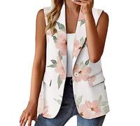 Manteau sans Manches pour Femmes Impression Cardigan Costume décontracté Cardigan Veste avec Poches Veste en Jean Courte Veste en Jean Veste Capuche (White, L)