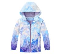 Manteau Softshell batik pour garçon et fille - Manteau de pluie en polaire à capuche coupe-vent pour randonnée, fonctionnel pour petite fille (bleu, 7 à 8 ans)