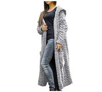 Manteau solide pull d'hiver long en tricot avec poche ample pour femme avec capuche, gris, XXL