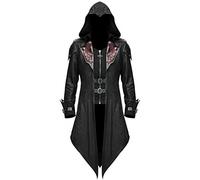 Manteau steampunk pour homme avec capuche - Sweat à capuche gothique pour homme - Midi classique - Noir - Frack victorien - Jupe de marche rétro médiévale élégante - Veste de théâtre de vampire