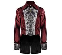 Manteau steampunk pour homme - Frack gothique pour homme - Veste midi médiévale rouge avec fermeture éclair - Élégant Tuxedo - Col montant victorien - Vêtement de performance - Pirate vampire