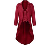 Manteau steampunk pour homme, rouge, médiéval, gothique, Tuxedo, coupe ajustée, classique, victorien, cour, jupe de marche, élégante, costume de pirate, costume d'Halloween