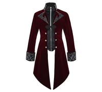 Manteau steampunk pour homme - Veste gothique midi - Noir - Manteau médiéval avec fermeture éclair - Rétro victorien - Jupe de marche élégante - Théâtre - Performance - Costume d'Halloween, rouge, XXL