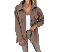 Manteau tendance à revers en treillis avec bouton décontracté à manches longues pour femme Veste d'hiver pour femme Couleur unie Sangle à revers Veste détestée, marron, XXL
