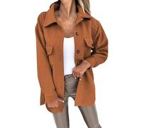 Manteau tendance à revers en treillis avec bouton décontracté à manches longues pour femme Veste d'hiver pour femme Couleur unie Sangle à revers Veste détestée, bronze, 3XL
