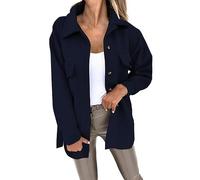 Manteau tendance à revers en treillis avec bouton décontracté à manches longues pour femme Veste d'hiver pour femme Couleur unie Sangle à revers Veste détestée, Bu2., XL
