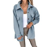 Manteau tendance à revers en treillis avec bouton décontracté à manches longues pour femme Veste d'hiver pour femme Couleur unie Sangle à revers Veste détestée, BU1., XXL