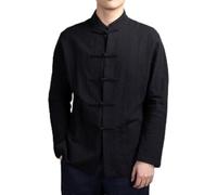 Manteau traditionnel chinois Kung Fu Tai Chi pour hommes, uniforme, boutonné, col montant (L noir)