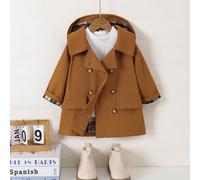 Manteau trench à capuche en twill pour bébés garçons, coupe-vent d'automne et d'hiver pour enfants, veste kaki imperméable à la mode pour enfants 6-9M,9-12M,12-18M,18-24M,2-3YUnicoloreÉtoffe