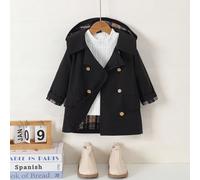 Manteau trench à capuche en twill pour bébés garçons, coupe-vent d'automne et d'hiver pour enfants, veste kaki imperméable à la mode pour enfants 6-9M,9-12M,12-18M,18-24M,2-3YCarreauÉtoffe