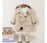 Manteau trench à capuche en twill pour bébés garçons, coupe-vent d'automne et d'hiver pour enfants, veste kaki imperméable à la mode pour enfants 6-9M,9-12M,12-18M,18-24M,2-3YUnicoloreÉtoffe