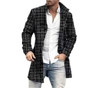 Manteau type trenchcoat pour hommes - Manteau mi-long à imprimé à carreaux - Manteau d’hiver avec col montant - Manteau trench à bouton unique - Veste longue à manches longues - Fermeture ouverte