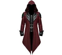 Manteau vintage steampunk pour homme avec queue-de-morue - Costume de vampire - Costume d'extérieur pour l'hiver et l'automne - Trench long pour homme - Trench gothique médiéval, Rouge, L