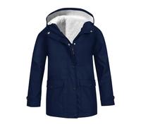 Manteaux coupe-vent en peluche coupe-vent solides avec fermeture éclair intégrale boutonnée pour fille 4 ans (bleu marine, 13-14 ans)