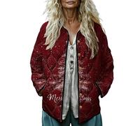 Manteaux de Noël pour femmes automne-hiver veste matelassée imprimée vestes de Noël outifts manteaux surdimensionnés hauts de Noël décontractés vacances sortie vêtements de plein air 2025, Rouge, XL