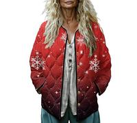 Manteaux de Noël pour femmes automne-hiver veste matelassée imprimée vestes de Noël outifts manteaux surdimensionnés hauts de Noël décontractés vacances sortie vêtements de plein air 2025, bordeaux