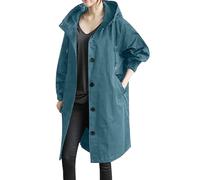 Manteaux de pluie grande taille pour femme, long manteau de pluie imperméable et confortable avec cordon de serrage, coupe-vent, couleur unie, manteau trench léger à capuche avec poches, bleu, 5XL