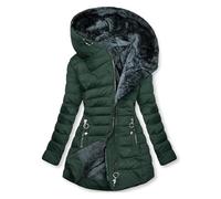 Manteaux D'hiver For Femme - Veste À Capuche Doublée En Polaire - Doudoune Chaude Avec Fermeture Éclair - Trench-coat Rembourré Mi-long - Coupe-vent - Manteau Pelucheux Avec Fermeture Éclair(Green,3XL