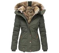 Manteaux d'hiver Militaires à Capuche pour Femmes Parkas Anoraks en Polaire à Manches Longues Et à Coupe Fine Veste en Coton éPais Et Chaud (Vert,XXL)