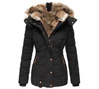 Manteaux d'hiver Militaires à Capuche pour Femmes Parkas Anoraks en Polaire à Manches Longues Et à Coupe Fine Veste en Coton éPais Et Chaud (Le Noir,M)