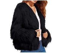 Manteaux d'hiver pour femme - Cardigan doux en fausse fourrure - Couleur unie - Veste chaude à poils longs - Manches longues, Noir , 3XL