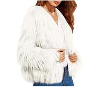 Manteaux d'hiver pour femme - Cardigan doux en fausse fourrure - Couleur unie - Veste chaude à poils longs - Manches longues, blanc, XXL