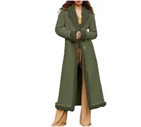 Manteaux d'hiver pour femme - Long manteau chaud doublé en polaire épaisse et solide à manches longues - Coupe-vent avec bouton - Coupe ajustée - Parka rembourrée, vert militaire, 3XL