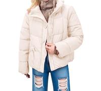 Manteaux d'hiver pour femme - Veste matelassée surdimensionnée chaude et légère - Coupe-vent - Parka d'extérieur pour randonnée, beige, 3XL