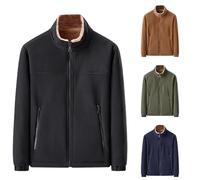 Manteaux en polaire pour homme avec fermeture éclair intégrale, cardigan en polaire épaisse, col à revers, manteaux chauds et moelleux, vestes en peluche solides à manches longues avec poches zippées