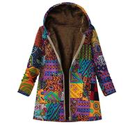 Manteaux Femme d'hiver,Blouson à Capuche Vintage Bohème Ethnique Imprimé Mode Cardigan Hoodie Chaud Polaire Femme Manteau Automne Hiver Outcoat Vintage élégant Button Outwear Veste