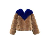 Manteaux Femme Hiver Chaud Court Manteau Fausse Fourrure Renard Parka Trench Coat Outwear Moelleux Veste en Peluche Épais Blousons Colorblock à Col en V Élégant Ouverte Devant Cardigan Bleu M