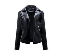 Manteaux Hiver Femme Blouson Cuir Femme Veste Longue Femme Manteau Veste Femme en Cuir Mince col Montant Zip Moto Costume Ceinture (3XL,4Noir)
