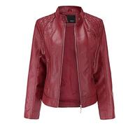 Manteaux Hiver Femme Blouson Cuir Femme Veste Longue Femme Manteau Veste Femme en Cuir Mince col Montant Zip Moto Costume Ceinture (XXL,3rouge)