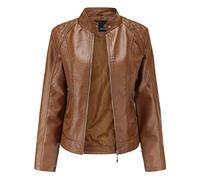 Manteaux Hiver Femme Blouson Cuir Femme Veste Longue Femme Manteau Veste Femme en Cuir Mince col Montant Zip Moto Costume Ceinture (XL,4marron)