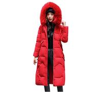 Manteaux Hiver Femme Manteaux Long Femme Coat Femme Manteau Outwear Femme Veste d'hiver Pardessus Chaud Slim Fourrure à Capuche Zipper Plus épais (3XL,Rouge)