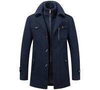 Manteaux Homme Manteau D'hiver Pour Hommes Avec à Col Montant et Veste Doudoune Longue Slim Pour Double col Convertible et loisirs Manteau en laine Intérieure Chaude Décontracté Intégrée (02-Navy, L)