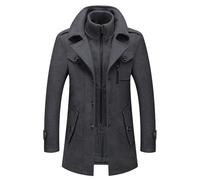Manteaux Homme Manteau D'hiver Pour Hommes Avec à Col Montant et Veste Doudoune Longue Slim Pour Double col Convertible et loisirs Manteau en laine Intérieure Chaude Décontracté Intégrée (02-Grey, M)