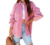 Manteaux mignons pour femmes Veste en jean oversize déchirée pour femme, ourlet effiloché, fermeture boutonnée, poches, rose, taille XL
