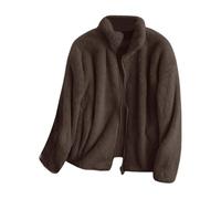 Manteaux pour femme - Couleur unie - Col montant - Fermeture éclair intégrale - Confortable - Doux - Polaire - Chaud - Oversize - Avec poche - Décontracté - Tendance - Thermique, café, XXL