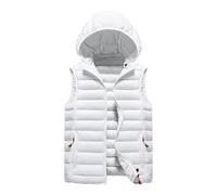 Manteaux sans Manche Homme À Fermeture Éclair, Gilet Chaud Homme avec Poches Col Droit Couleur Pure Capuche Amovible, Gilets Légère Unique - Vetement Hiver Travail Cyclisme Blanc XL
