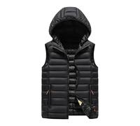 Manteaux sans Manche Homme À Fermeture Éclair, Gilet Chaud Homme Capuche Amovible Col Droit Couleur Pure avec Poches, Gilets Légère Cyclisme - Vetement Hiver Chaude Unique Noir L