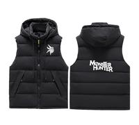 Manteaux sans Manche Monst-er Hunt-er, Hiver Veste Chaude, Gilets de Transition pour le Golf de Randonnée, Zip(Black,XXL)